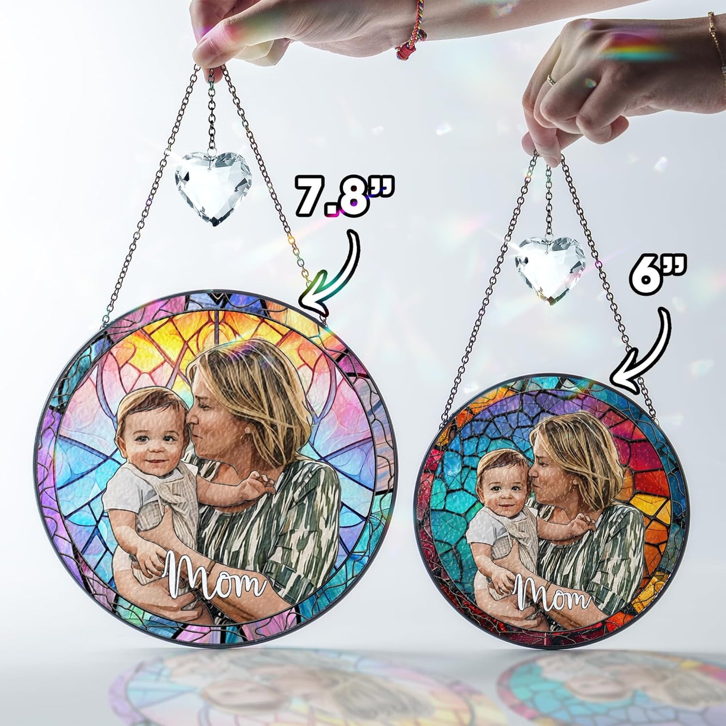 Personalized Grandma Stained Glass Suncatcher, Photo Family Faux Stained Glass Window Hanging Ornament, Custom Grandparent Day 2025 Gifts for Grandma, Birthday Gift for Dad, Grandpa