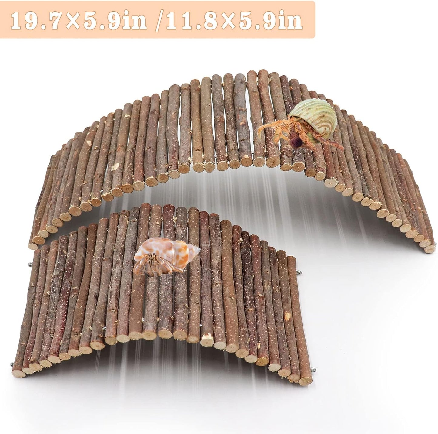 Hermit Crab Climbing Toys, Wooden Hermit Crab Hideout, Reptile Tank Habitat Decor, Bendable Ladder Bridge Tunnel Toys for Lizard Chameleon Hamster Rats Chinchilla Guinea Pig Rabbit Bearded Dragon