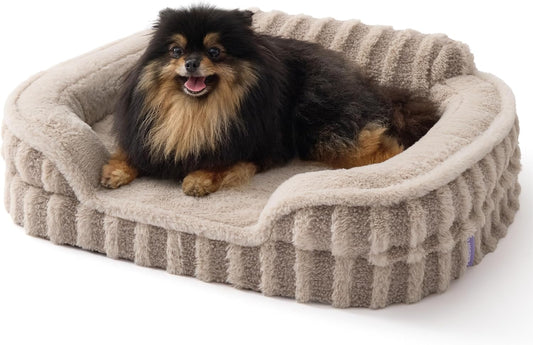 LE SURE Cute Dog Bed for Small Dogs, Orthopedic Waterproof Small Pet Beds with Sides, High Back Non-Slip Bottom and Egg-Crate Foam Puppy Couch Sofa with Washable Removable Cover, Hazel