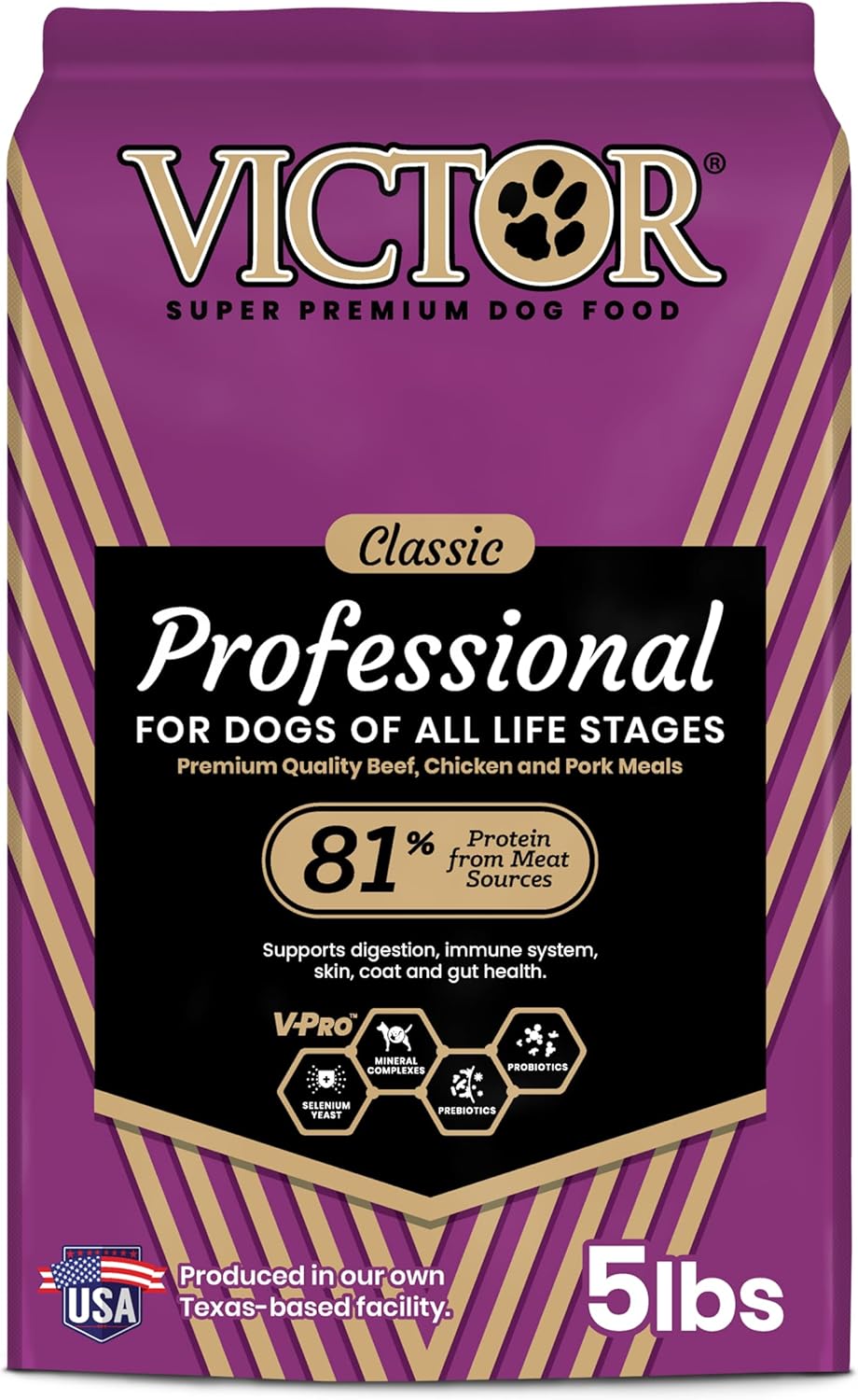 VICTOR Super Premium Dog Food – Professional Kibble Food – Super Premium Kibble with 26% Protein – Gluten-Free with Beef, Chicken & Pork Meals – for High Energy and Active Dogs & Puppies, 5lbs