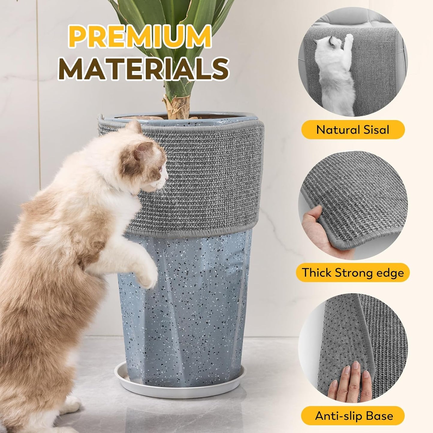 Cat Scratcher Mat with Sticky Tapes, 23.6" x 15.7" Sisal Cat Scratching Carpet for Indoor Cats, Stick on Floor and Wall Cat Scratch Pad Rug(Gray)