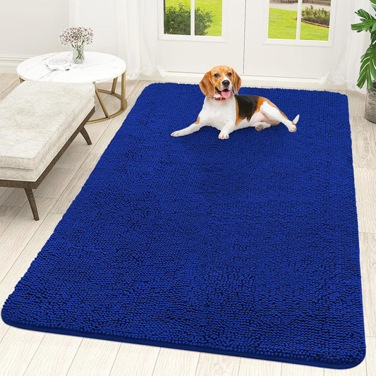 OLANLY Dog Door Mat for Muddy Paws 70x46, Absorbs Moisture and Dirt, Absorbent Non-Slip Washable Doormat, Quick Dry Chenille Mud Mat for Dogs, Entry Indoor Entryway Carpet for Inside Floor, Royal Blue