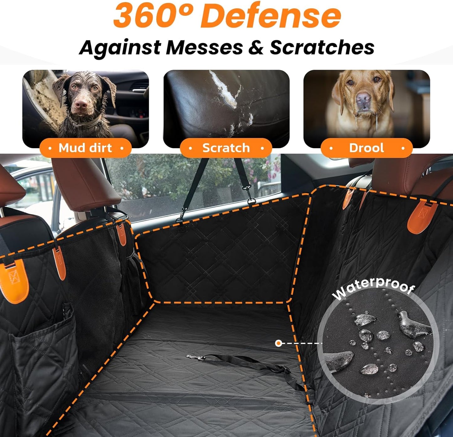 Dog Car Seat Cover for Back Seat: Hard Bottom Back Seat Extender for Dogs - Durable Dog Hammock for Car Truck SUV - Waterproof Car Seat Protector for Dogs, Prevent Pet Falls, Easy to Install