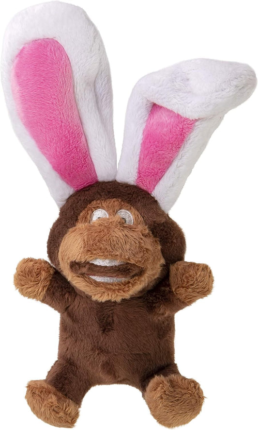 goDog Flips Monkey-Rabbit Silent Squeak Plush Dog Toy, Chew Guard Technology - Brown, Small