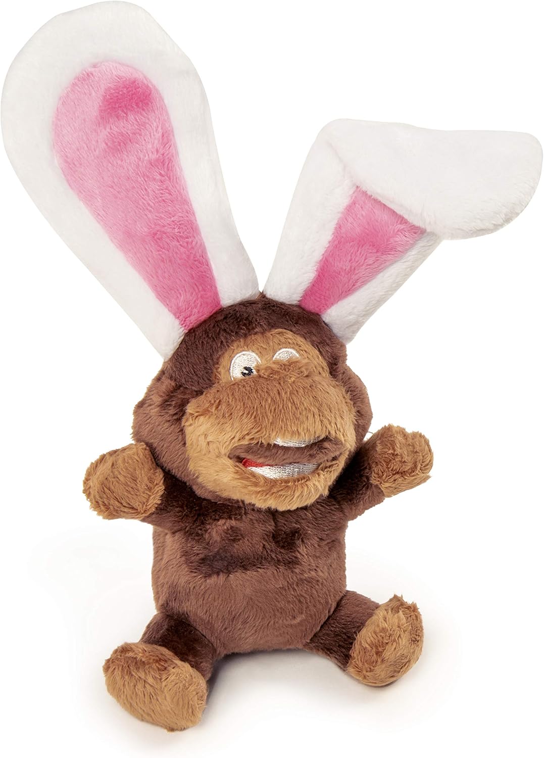 goDog Flips Monkey-Rabbit Silent Squeak Plush Dog Toy, Chew Guard Technology - Brown, Small