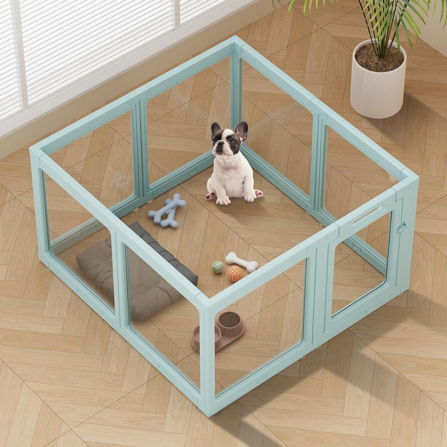 Clear Acrylic Dog Playpen Indoor, Puppy Cat Small Pet Play Pen, Pet Cat Foldable Playpen for Rabbits, Dog Fence Crate Kennel Whelping Cage (Green, 8 Panel)
