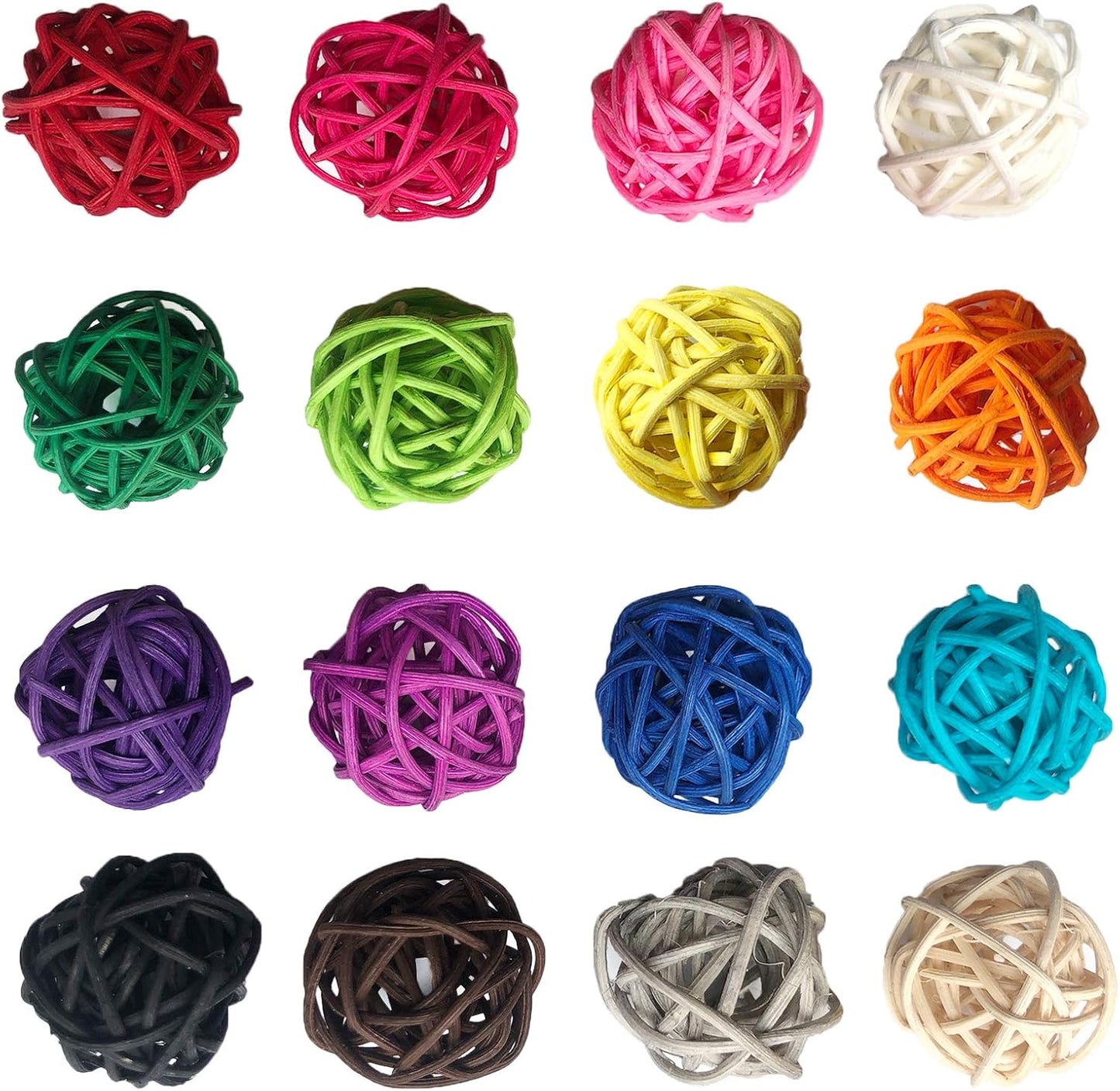 Benvo Rattan Balls 32 Pack 1.2 inch Wicker Ball Birds Quaker Parrot Parakeet Chewing Pet Bite Ball for Budgies Conures Hamsters Ball Orbs Crafts DIY Accessories Vase Fillers (Multi-colored)