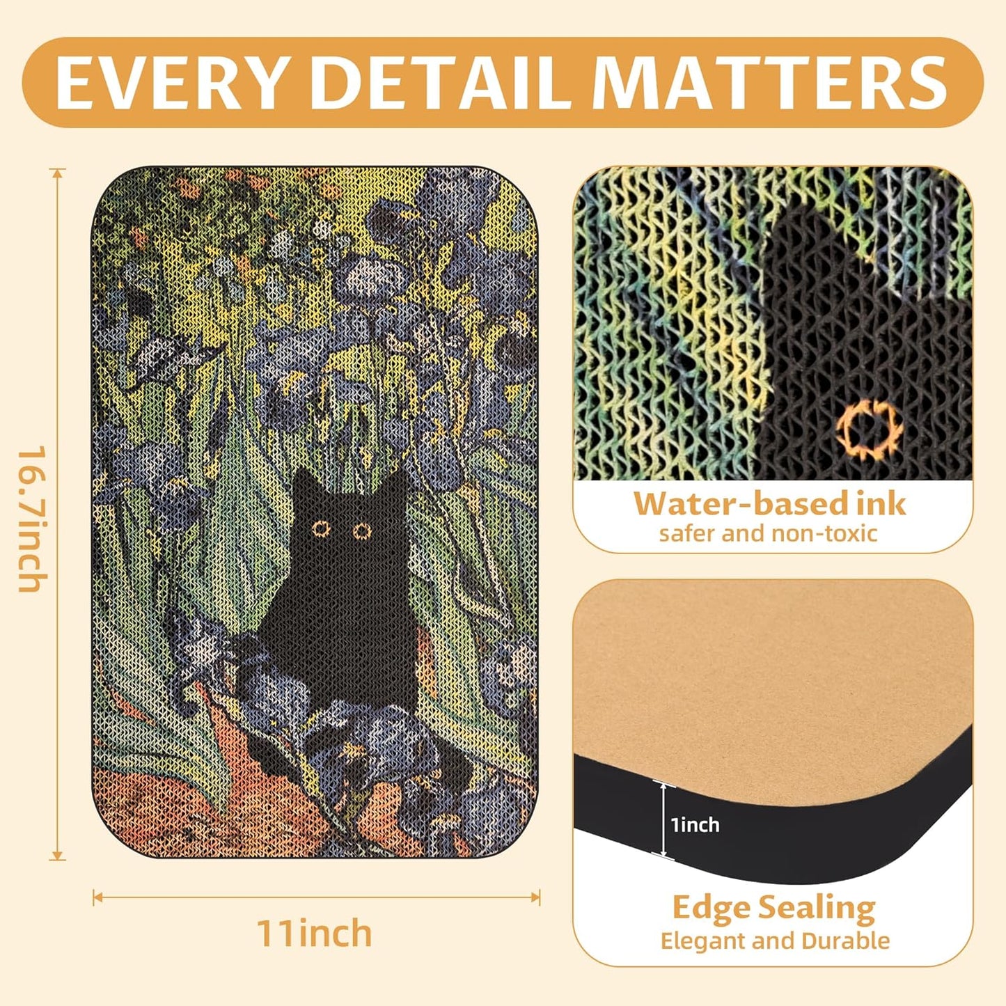 Art Cat Scratcher, Wall-Mountable Cat Scratching Board, Cat Wall Scratcher 16.7x11x1 Inch Cat Scratch Pad and Cat Scratchers for Indoor Cats Toy Furniture Protector（Irises）