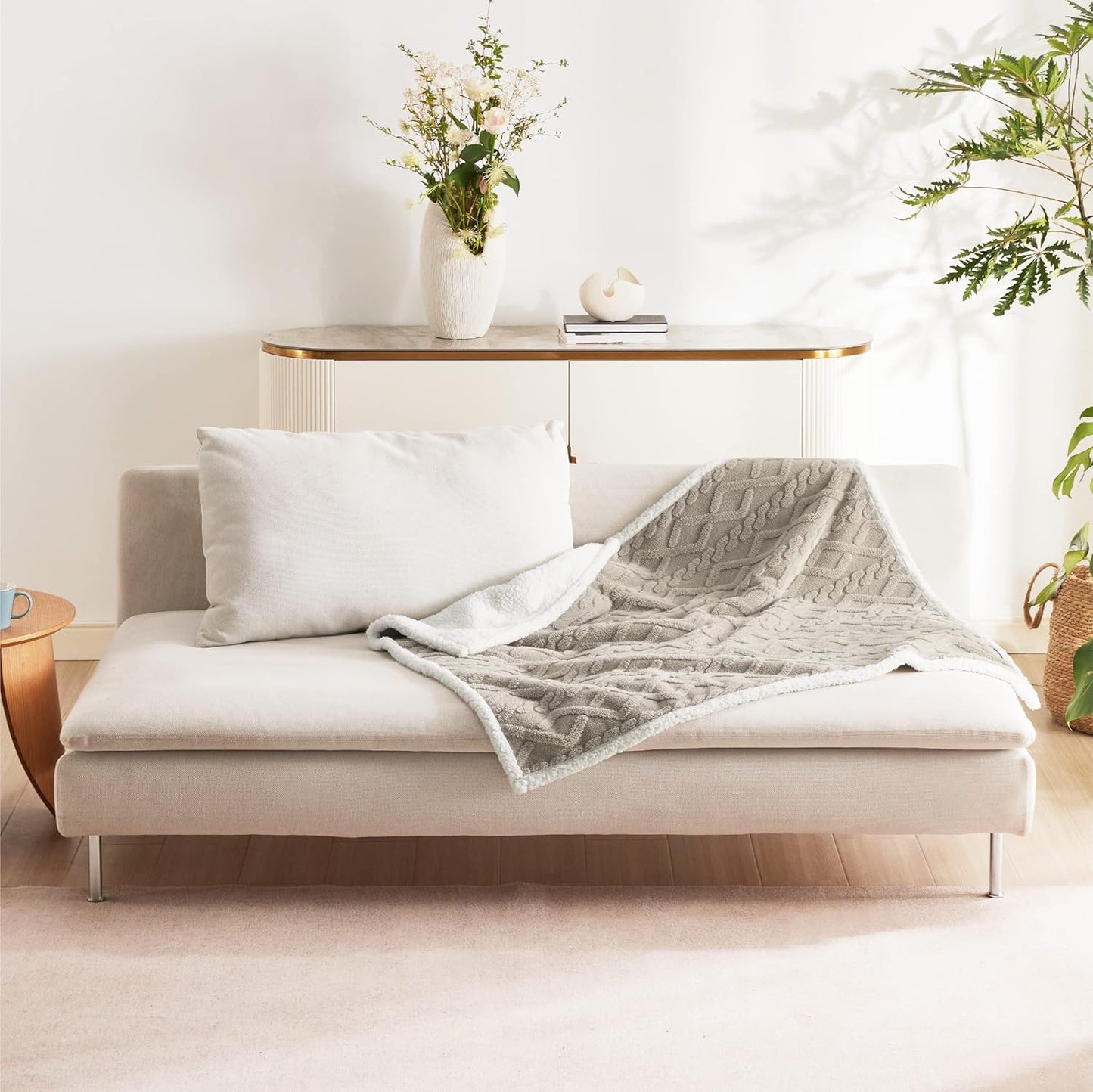 Bedsure Waterproof Dog Blankets for Medium Dogs - Pet Blanket for Couch Protector Washable, Jacquard Coral Fleece Cat Throw Blanket, Soft Plush Reversible Furniture Protection, 30"x40", Pale Oak