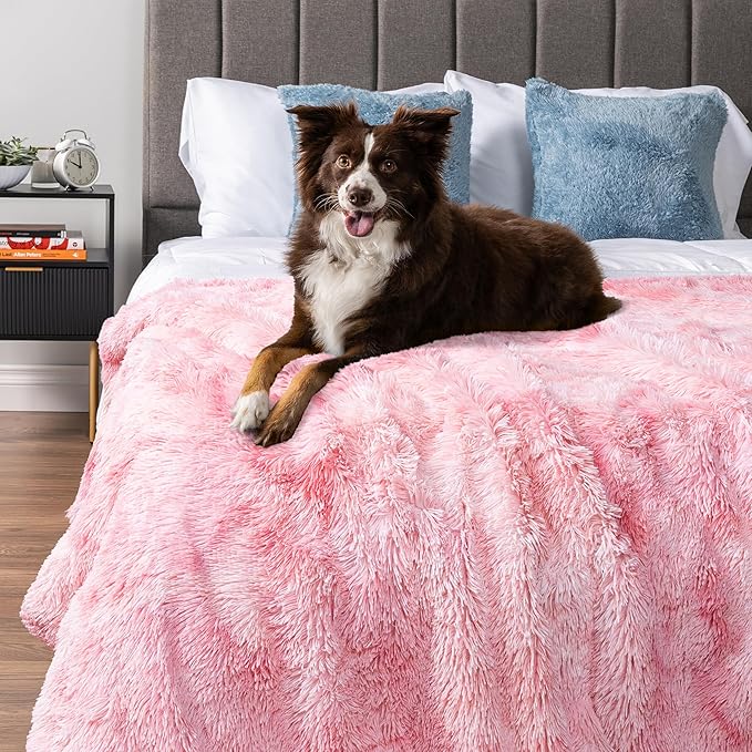 PetAmi Waterproof Dog Blanket for Large Dog, Calming Pet Blanket Bed Couch Cover Protector, Washable Sherpa Faux Fur Throw for Sofa Furniture Protection, Soft Fluffy 60x80 Tie-Dye Pink