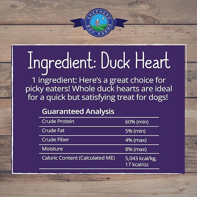 Freeze Dried Dog and Cat Treats, Duck Heart, All Natural Single Ingredient Freeze-Dried Dog Treat & Snacks, Made in USA, High Protein, Essential Nutrition of Raw Food, 8oz