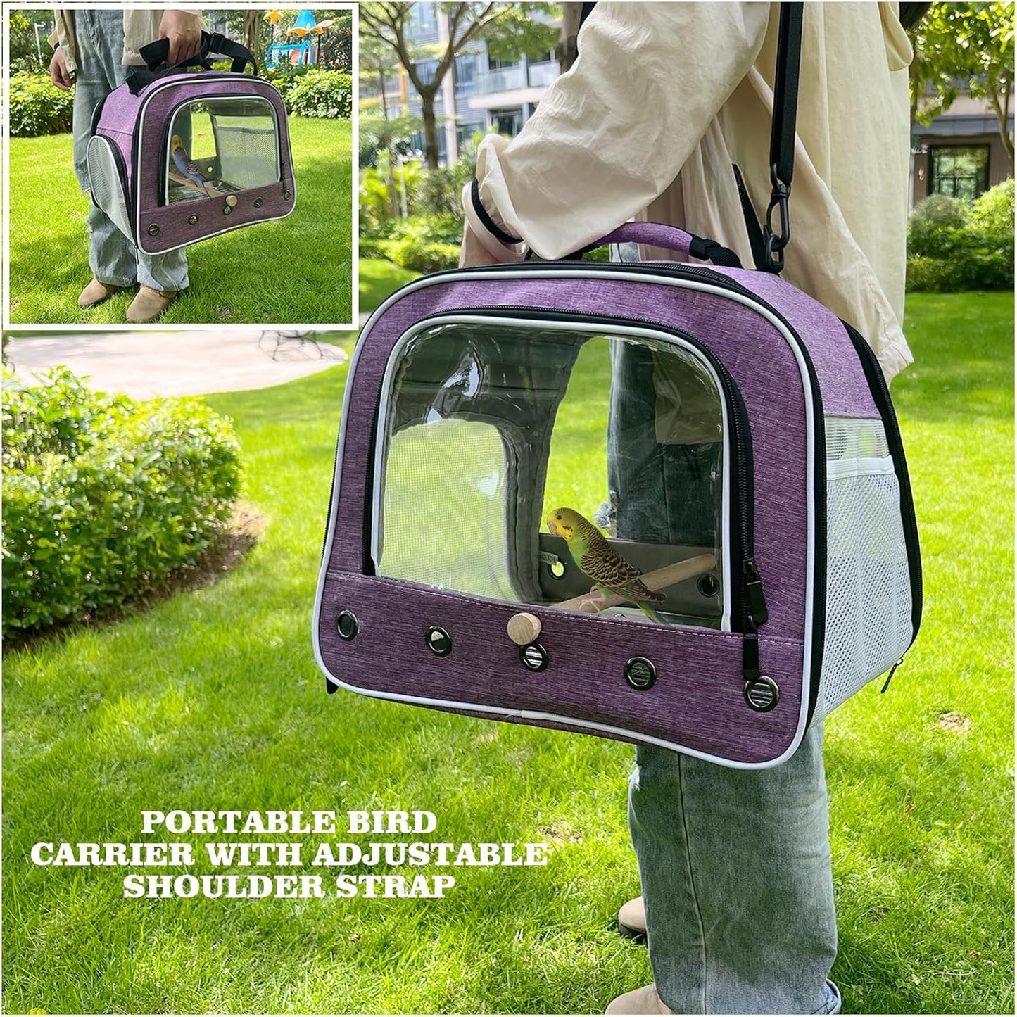 Bird Travel Carrier Cage for Large Size Parrot, Portable Bag with Metal Tray and Grid to Carry and Transport Medium and Large Birds Like African Grey, Long Tail Cockatiel and Parrot