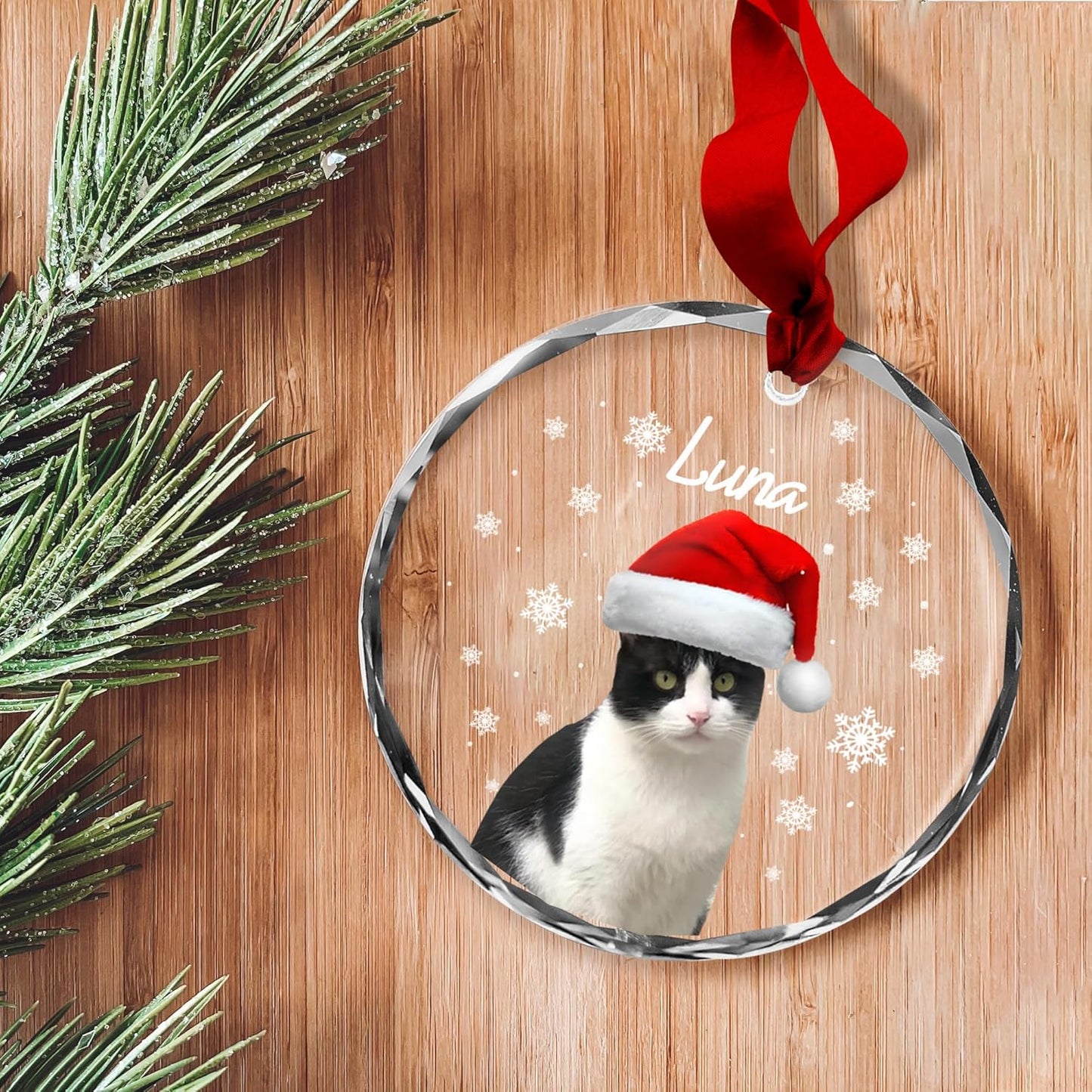 Personalized Cat Christmas Ornament Photo, Custom Pet Ornament with Santa Hat, Holiday Tree Decoration, for Cat Lovers, from Pet Owner, Cute Funny Keepsake, Acrylic Ornament