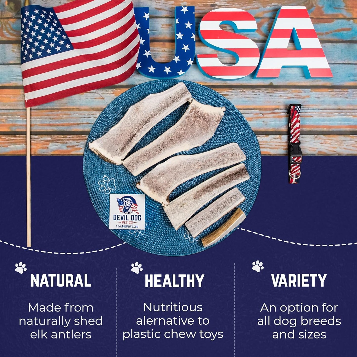 Devil Dog Pet Co. Split Elk Antlers for Dogs, Large 6"+, 1 Pack, Grade A Long Lasting Chew for Aggressive Chewers, Premium USA Naturally Shed Antler – Healthy, No Odor, Durable Dog Chew