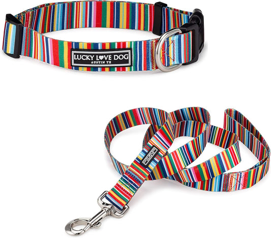 Lucky Love Dog - Easy Click Buckle Dog Collar with Leash Set Combo, Durable & Comfortable for Male & Female Dogs, Pet Collar for Small to Large Dogs, Secure Fit - Hippie Combo, Medium