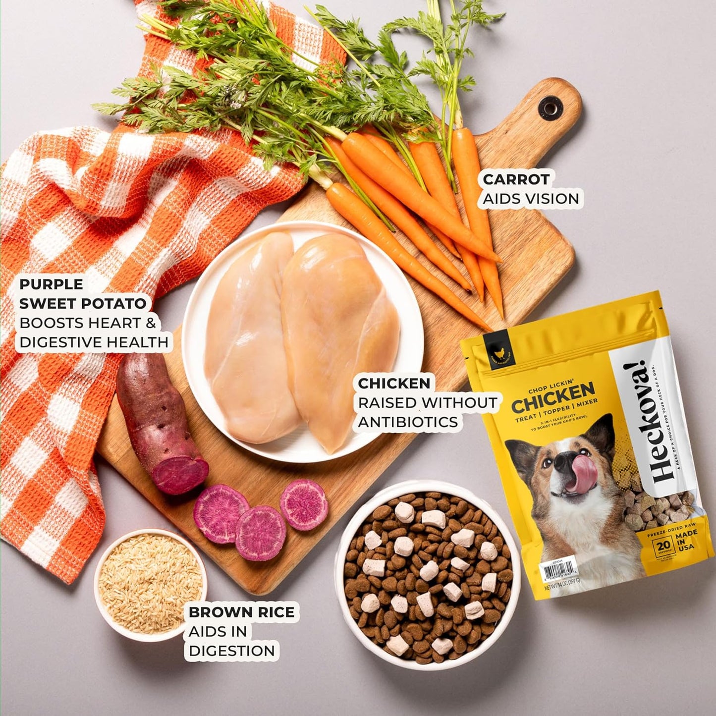 Chop Lickin’ Chicken - Freeze Dried Raw Dog Treats, Real Cuts of Chicken for Training, Meal Topper, High Protein, 15g Per Cup, Made in The USA, 14oz Bag