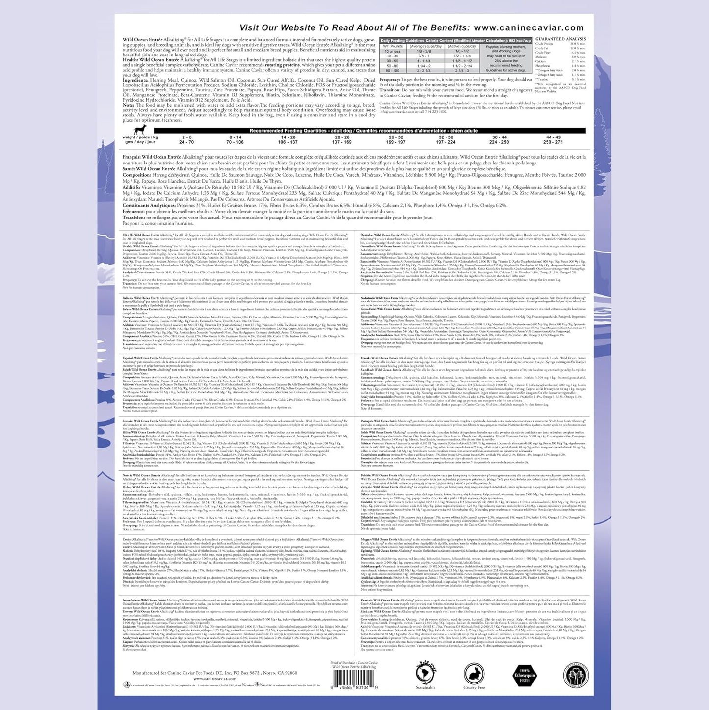 Canine Caviar - Wild Ocean: Herring & Teff Alkaline Dry Dog Food, Limited Ingredients, Gluten-Free, Based on Science & Research, Veterinary Alternative Diet (22 Pound Bag)