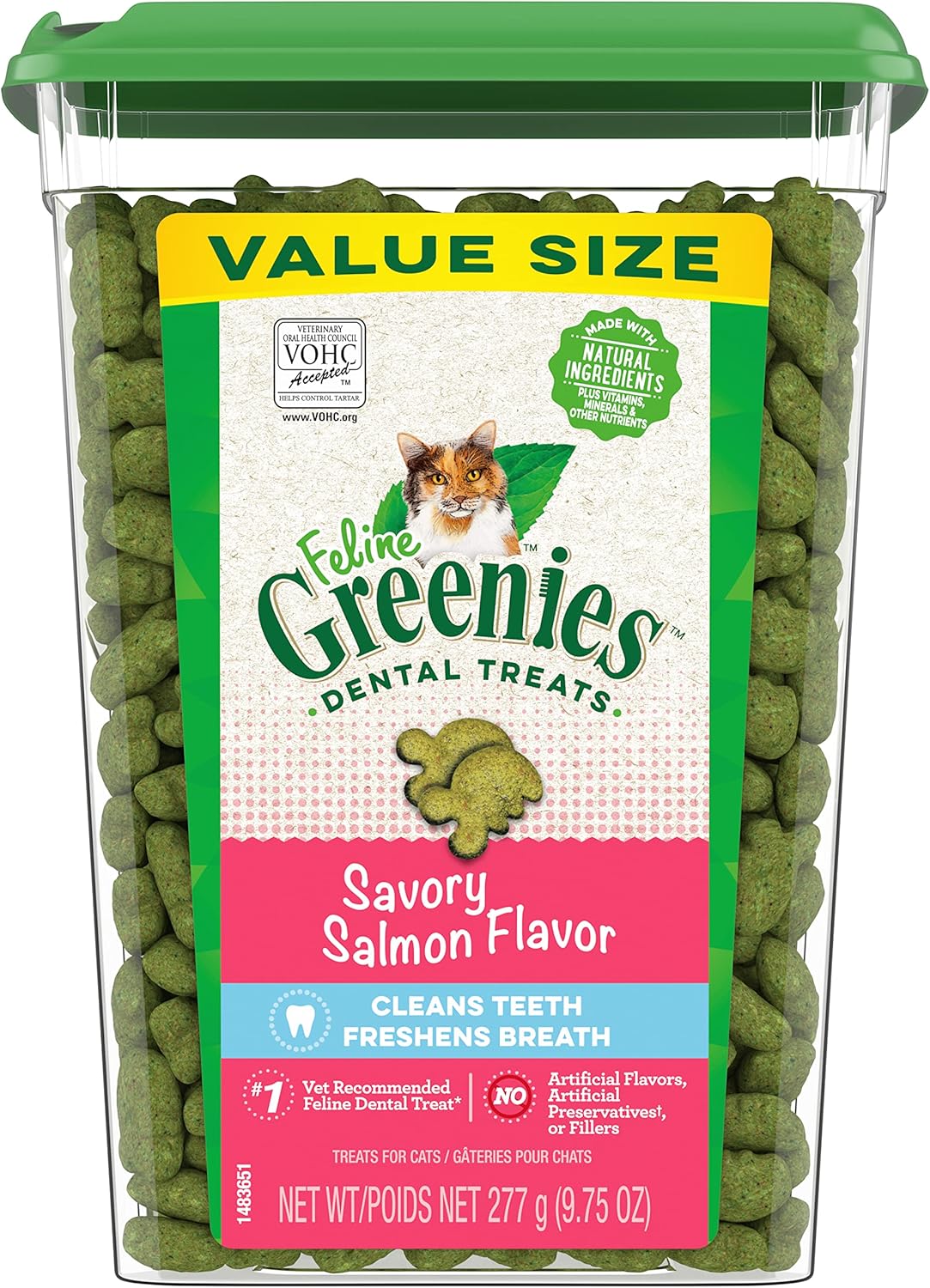 Greenies Feline Adult Dental Cat Treats, Savory Salmon Flavor, 9.75 oz. Tub