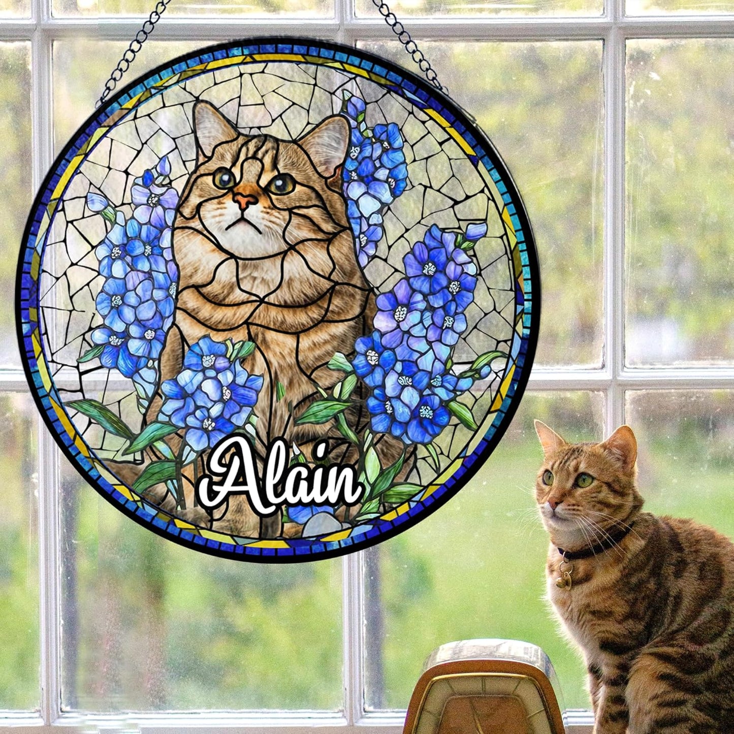 Lovely POD Personalized Cat Memorial Suncatcher Ornament, Suncatcher Stained Glass Windows for Pet, Sympathy Ornament Window Hanging Gift for Loss of Cat, Thoughtful Sympathy Gifts for Pet Day