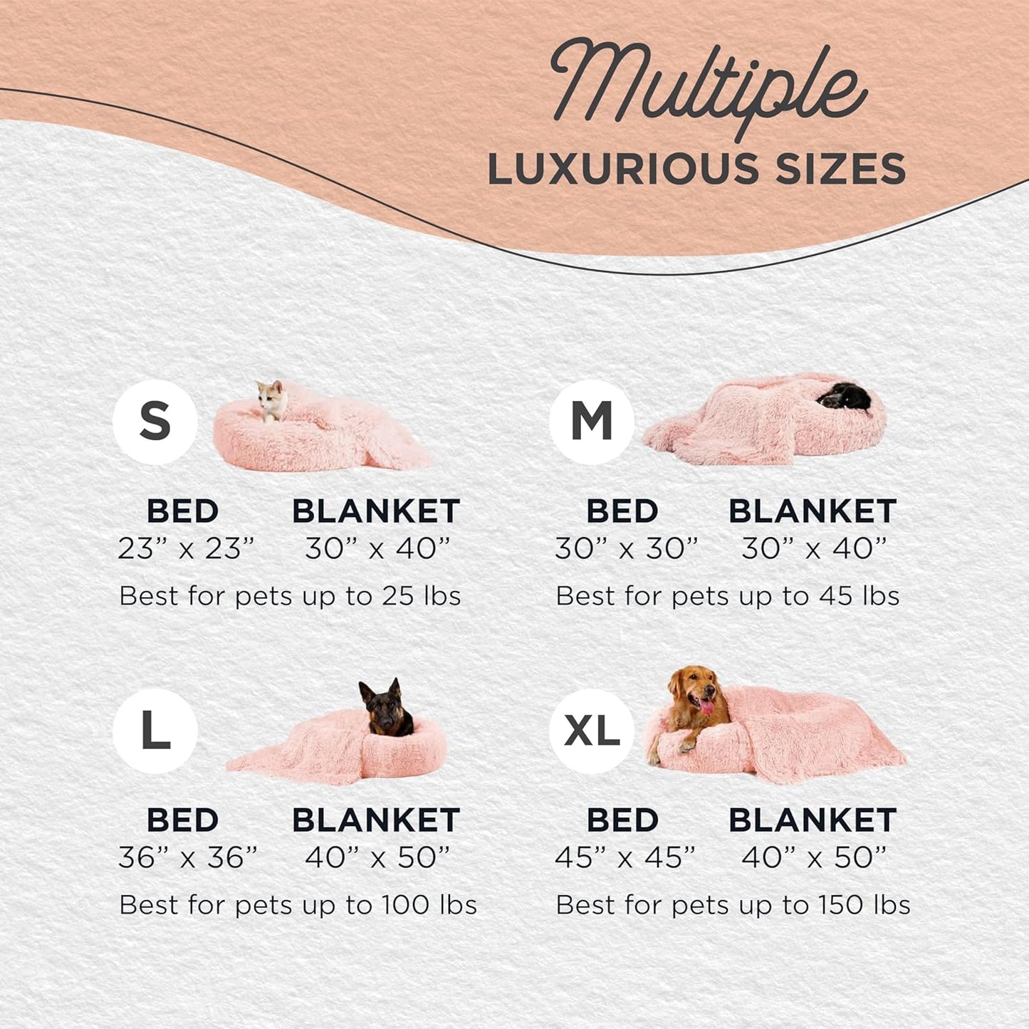 Best Friends by Sheri Bundle Set The Original Calming Shag Donut Cuddler Cat and Dog Bed + Pet Throw Blanket, Cotton Candy Pink, Large, 36x36