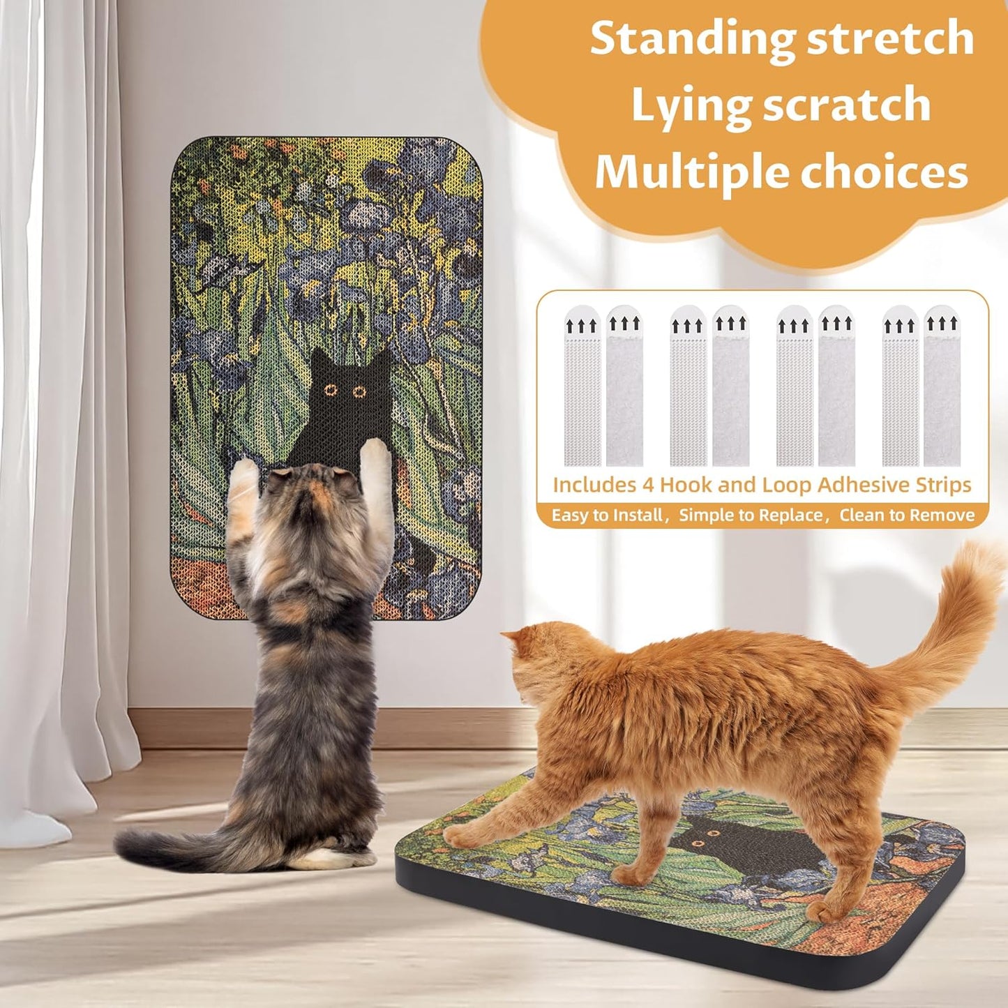 Art Cat Scratcher, Wall-Mountable Cat Scratching Board, Cat Wall Scratcher 16.7x11x1 Inch Cat Scratch Pad and Cat Scratchers for Indoor Cats Toy Furniture Protector（Irises）