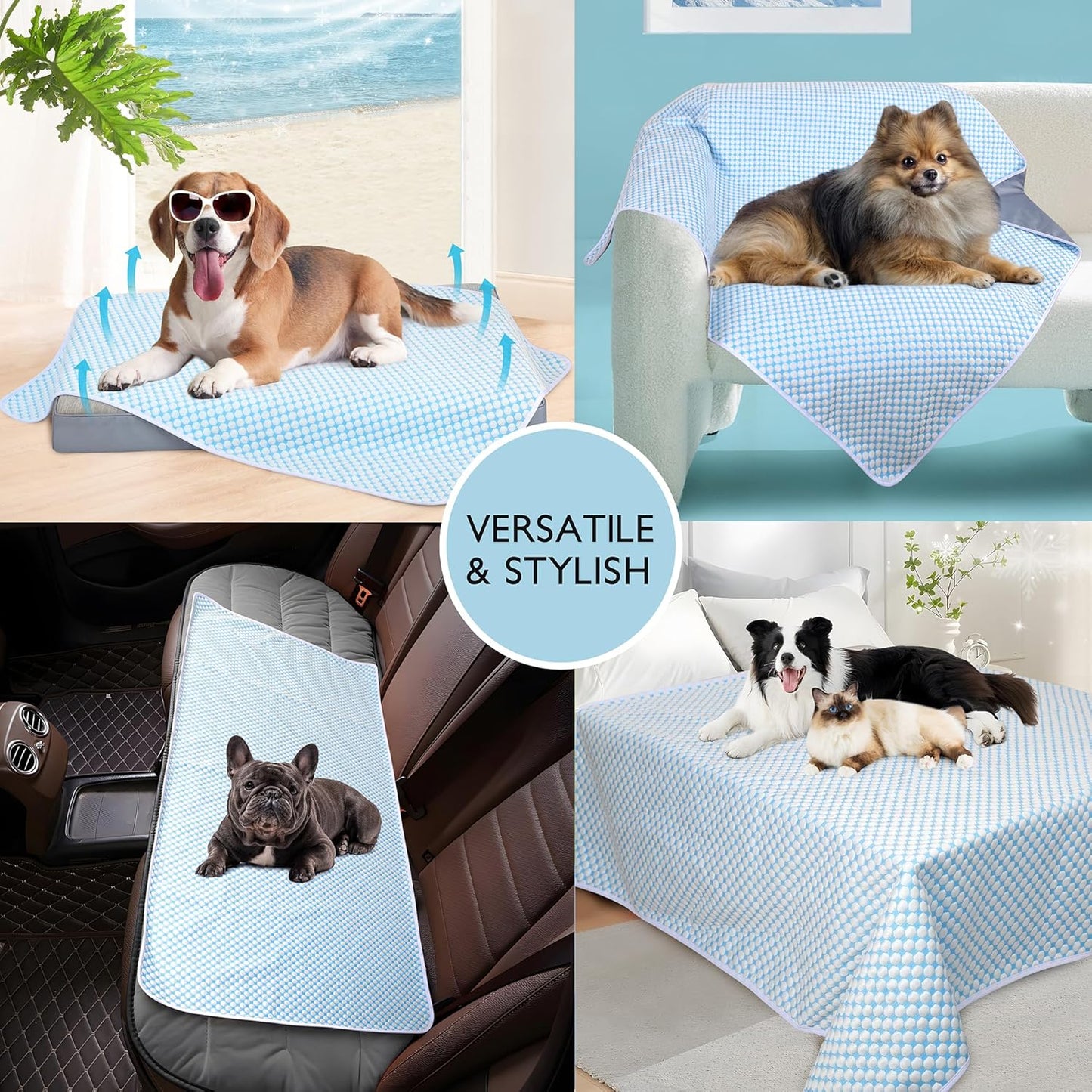 Cooling Blanket for Dogs - Q-MAX>0.4 Waterproof Pet Throw Blanket Bed Cover, Non-Slip Dog Blankets for Couch Protector, Washable Furniture Cover for Summer, Pearl Blue,60x80