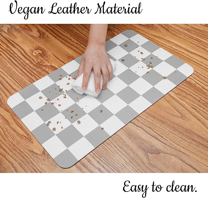Ralxion Checkered Dog Feeding Mat, Absorbent Mats for Dog Food and Water Bowl, Dispenser, Retro Modern Aesthetic Preppy Grey Checkerboard Pet Placemat for Dogs, Cats, Puppy Accessories, 12" X19”