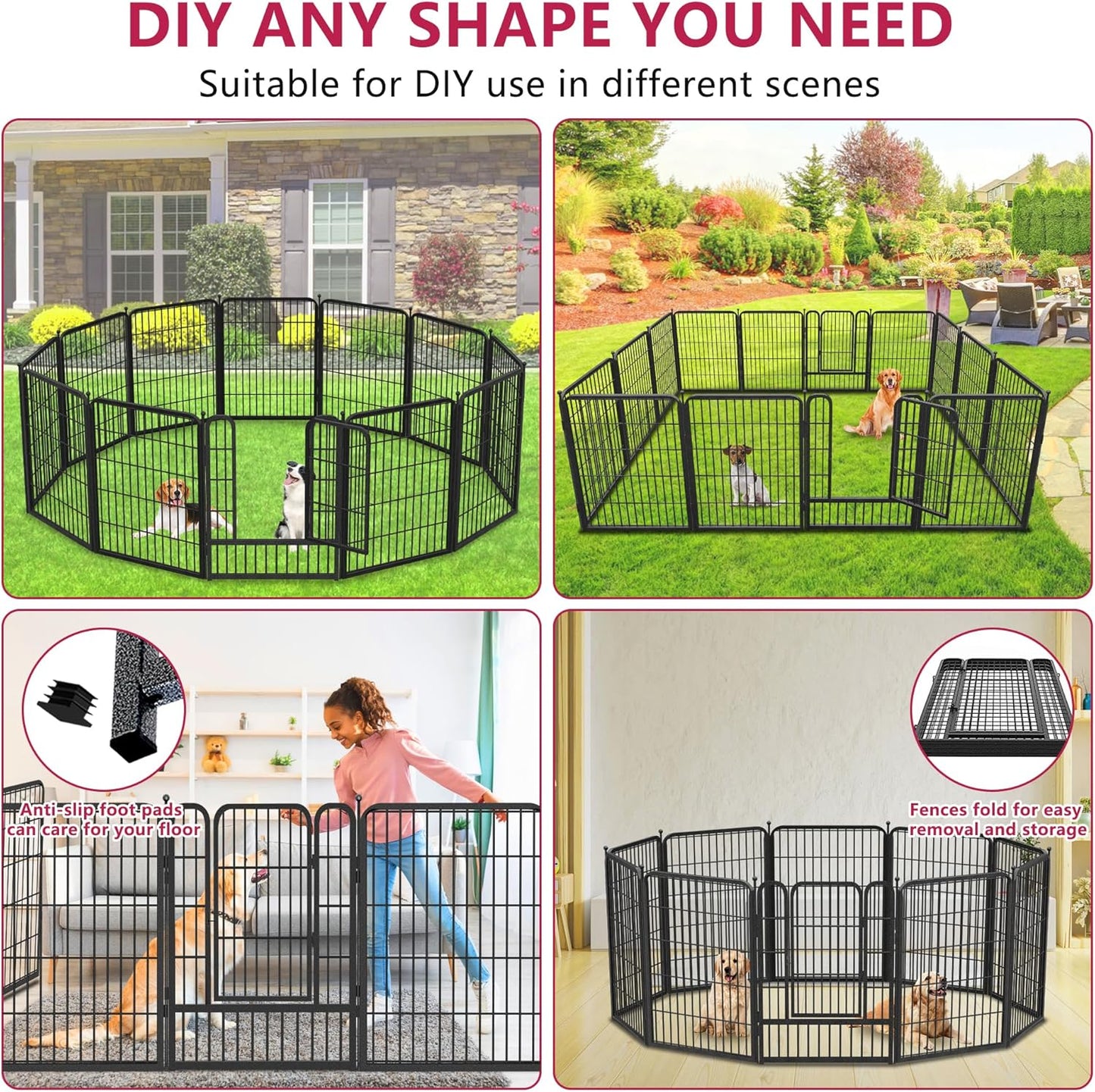 Dog Playpen 32" Height 40 Panels Portable Fence Outdoor for Yard Puppy Playpen Indoor Dog Pen Outdoor for Medium/Small Animals, Heavy Duty Pet Playpen for RV, Camping, Yard