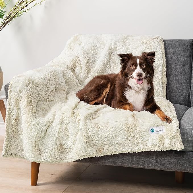 PetAmi Waterproof Dog Blanket for Medium Large Dogs, Calming Fleece Cat Blanket, Couch Protector Washable Sherpa Faux Fur Pet Throw for Puppy, Soft Reversible Leakproof 40x60 Cream Beige