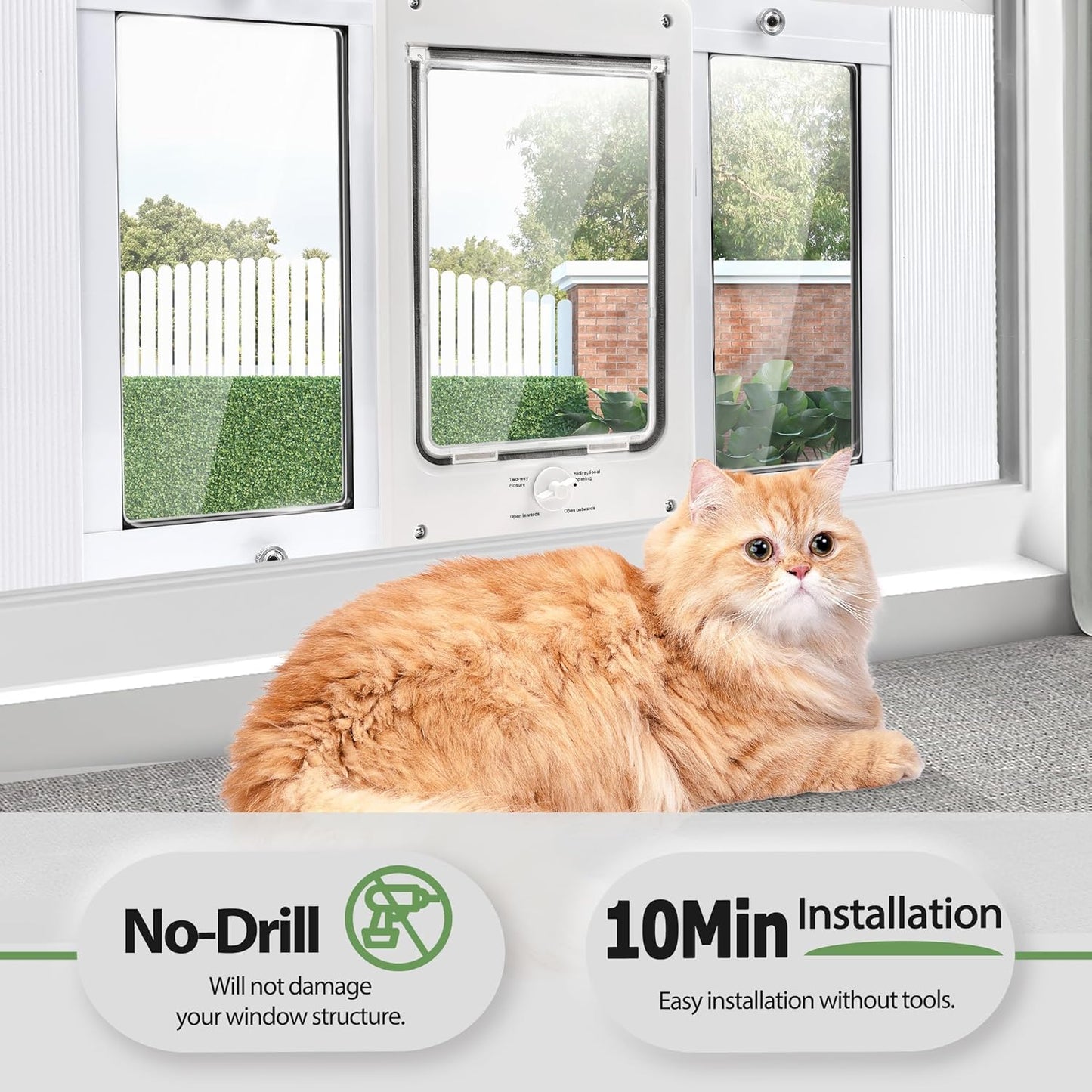 Full-Size Window Pet Door for Cat&Small Dog, Fits 28"-32" Width Windows, Quick-Fit Cat Door Window Insert, 4 Locking Mechanisms, Magnetic Closure Cat Window Door,Aluminum Frame Pet Door for Window
