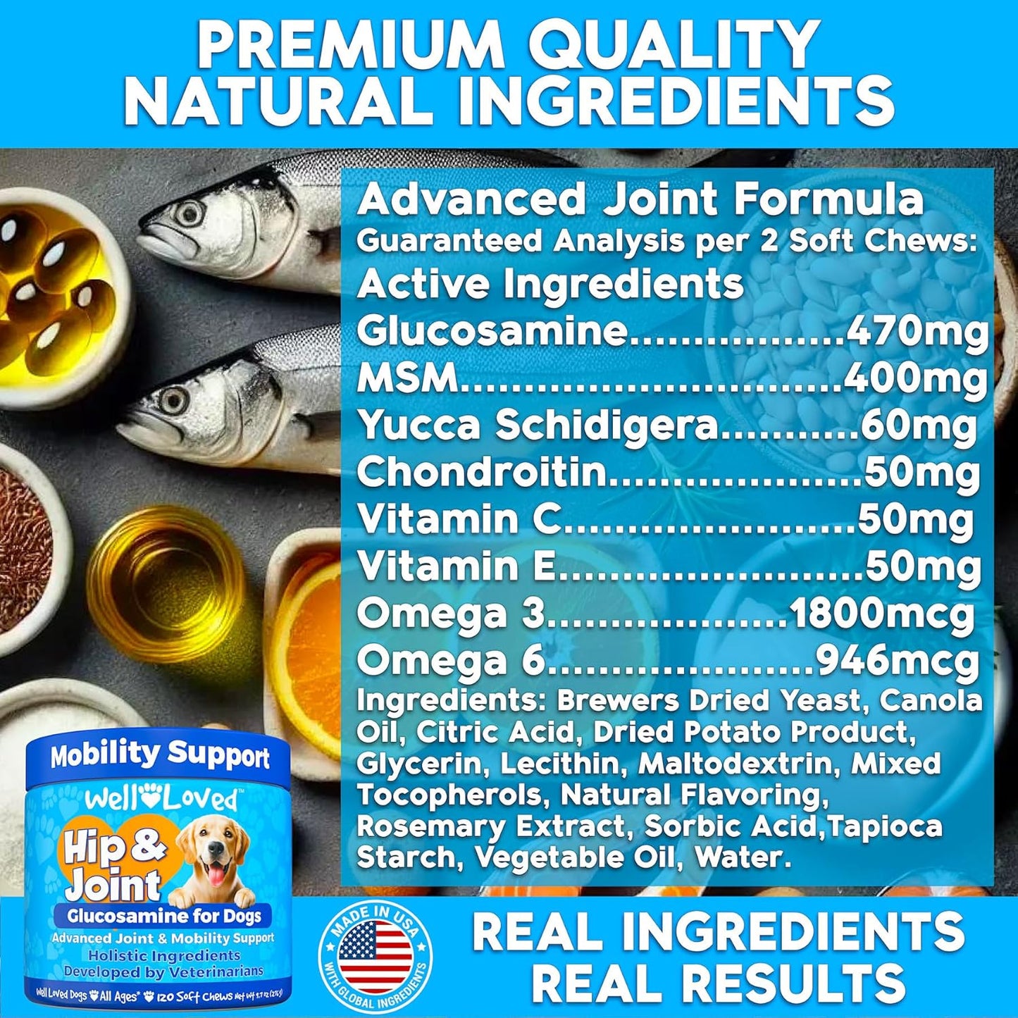 Glucosamine for Dogs - Joint Supplement for Dogs, Made in USA, Vet Developed, Glucosamine Chondroitin, Hip and Joint Chews with MSM, Large Breed, Pain Relief, 120 Chews