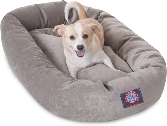 Majestic Pet 32 Inch Micro Velvet Calming Dog Bed Washable 32x23x7 (inch) – Cozy Soft Round Donut Dog Bed with Spine for Head Support - Pet Bed Medium - Vintage