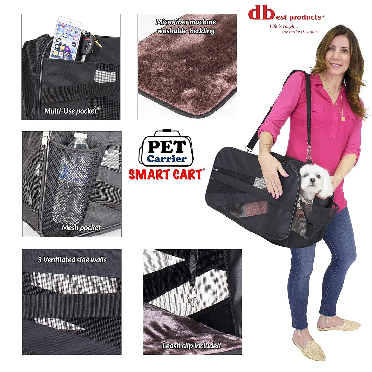 dbest products Pet Smart Cart Carrier, Large, Black, Soft Sided Collapsible Folding Travel Bag, Dog Cat Airline Approved Tote Luggage Backpack
