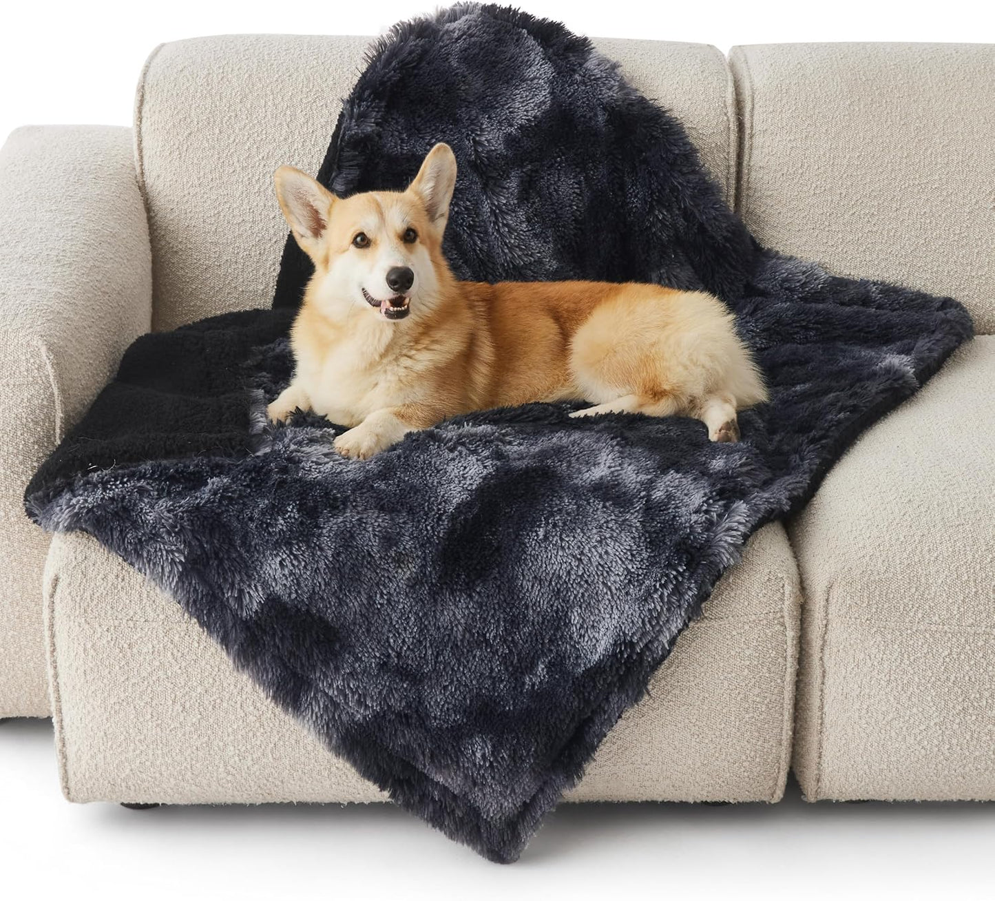 Bedsure Waterproof Dog Blankets for Large Dogs - Calming Cat Blanket for Couch Protector Washable, Long Faux Fur Pet Throw Blanket for Puppy, Reversible Furniture Protection, 40"x50", Tie-dye Black