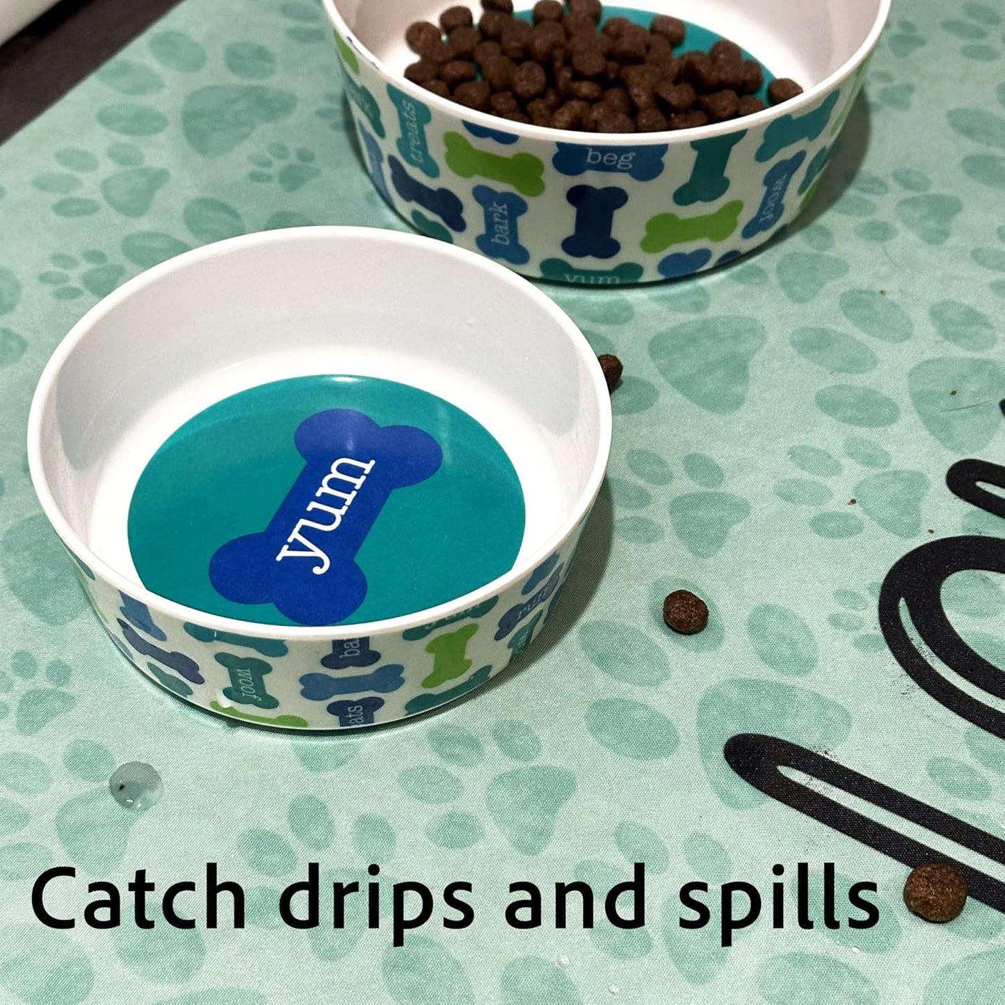 Personalized Dog Bowl Mats for floors - Custom Pet Placemat for your pet food bowl and water dish, small pet food mat or large food mat for big dogs, Washable - Made in the USA