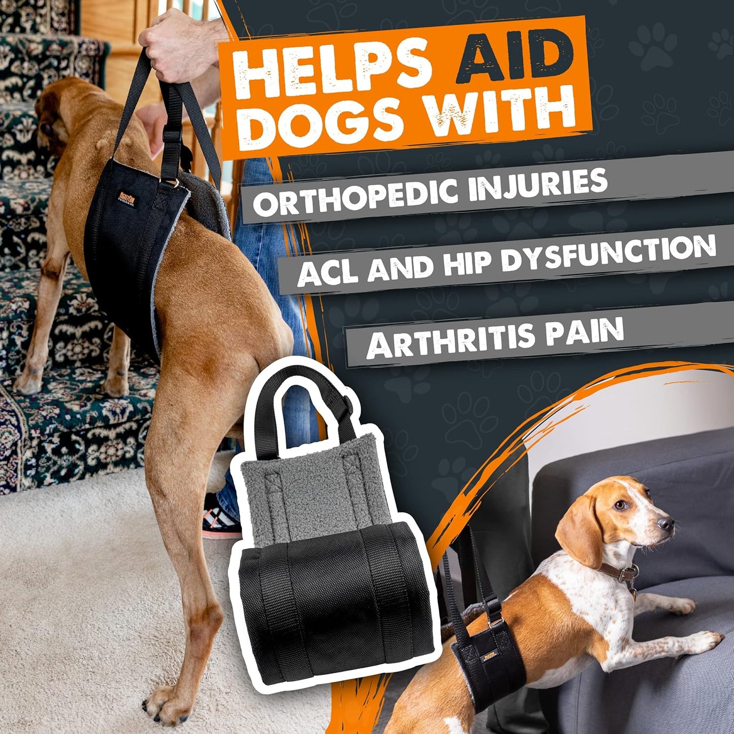Mighty Paw Dog Lift Harness - 20-60 lbs Dog Hip and Hind Leg Support Sling - Comfortable Assistance for Elderly or Injured Pets with Hip and ACL Brace - Back Support Harness Carrying Sling - Medium