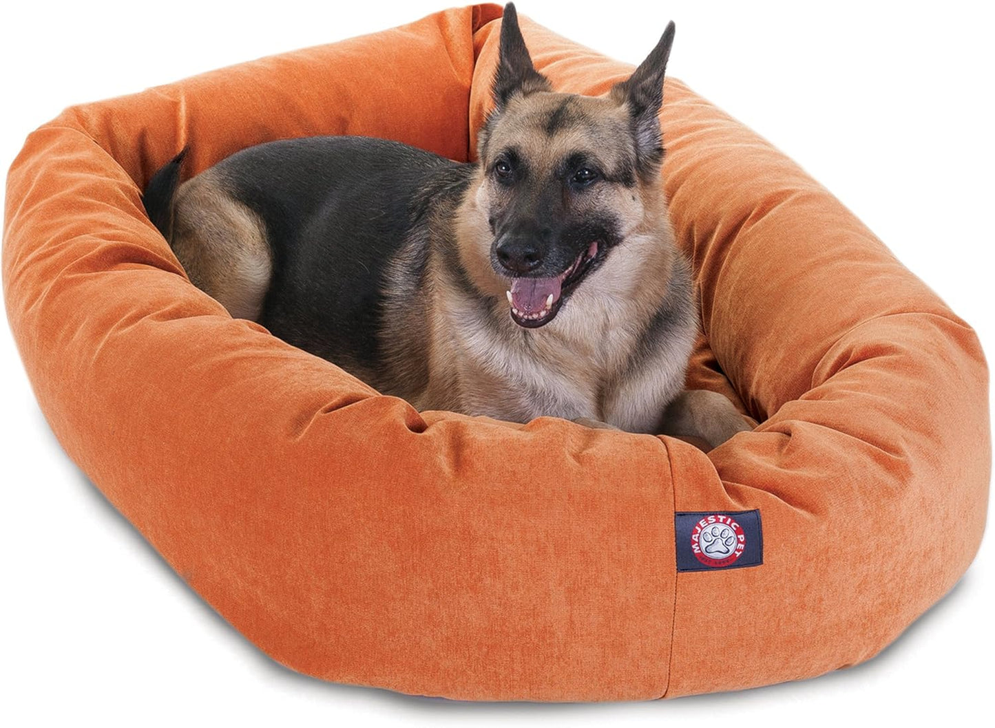 Majestic Pet 52 Inch Micro Velvet Calming Dog Bed Washable 52x35x11 (inch) – Cozy Soft Round Donut Dog Bed with Spine for Head Support - Pet Bed X- Large – Orange