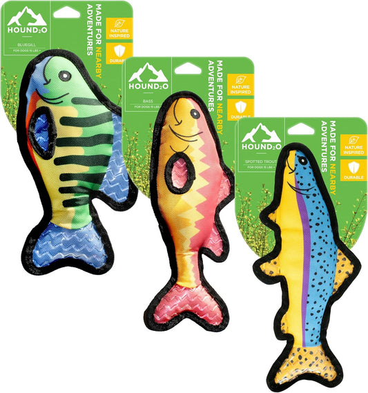 Dog Toys | Plush Toy Fish Trout, Bass, Bluegill Stuffed Animal for Dogs, Value 3-Pack | Outdoor Toy - Easy to Clean and Made from Non Toxic Materials