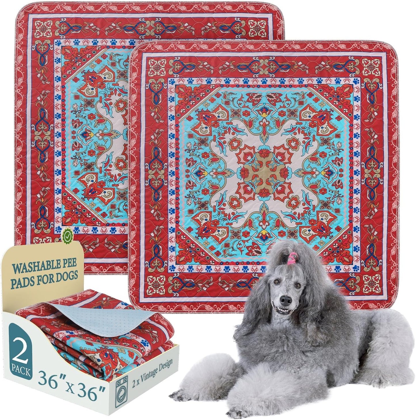 Homimp Washable Pee Pads for Dogs, 2 Pack Reusable Puppy Pads Waterproof, Absorbent and Leakproof Dog Pee Pads, Non Slip Puppy Training Pads, Pet Mat for Floor, Crate, Couch, Whelping,Brown, 36"x36"