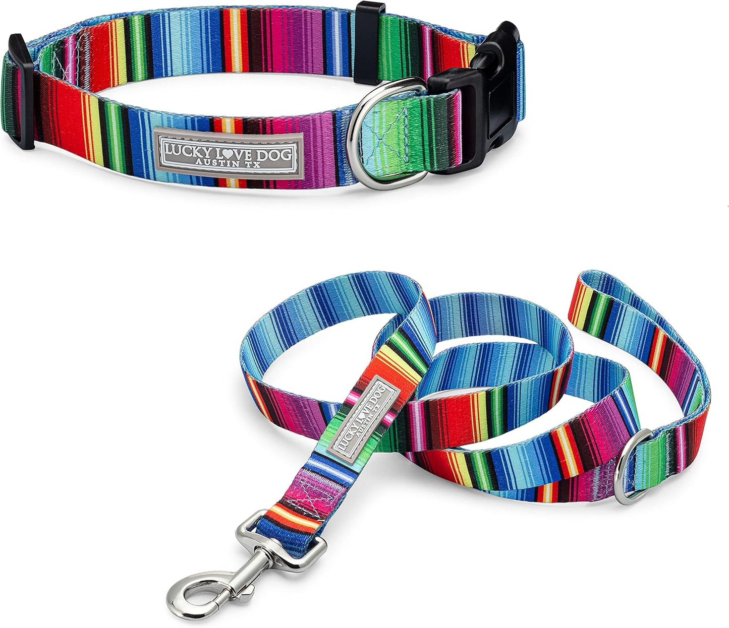 Lucky Love Dog - Adjustable Dog Collar and Leash Set with Easy Click Buckle for Small to Large Dogs, Durable, & Comfortable Collar for Male & Female Dogs, Puppies & Adult Ones - Nacho Combo, Large
