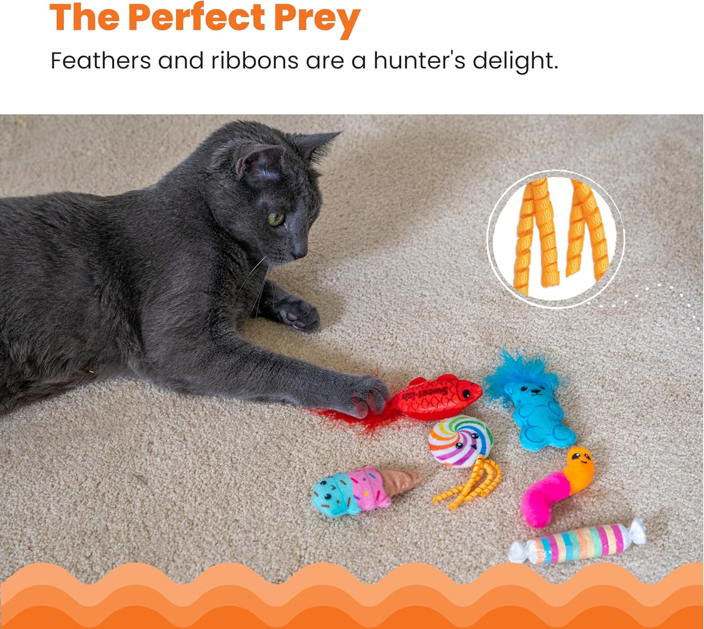 Catstages Kitty Sweet Treats, 6-Pack Catnip Plush Toys with Crinkle & Feathers, Multicolored