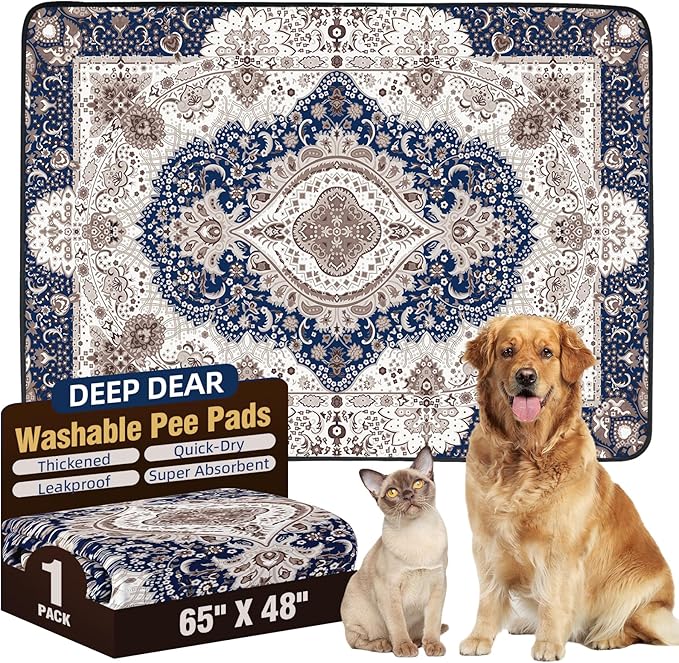 Washable Pee Pads for Dogs 65"x48" (1 Pc), Reusable Dog Pee Pads Extra Large, Super Absorbent Puppy Pads XXL, Waterproof & Leak-Proof Dog Potty Training Pads, Non-Slip Pet Incontinence Pads
