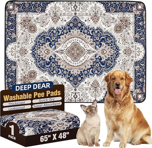 Washable Pee Pads for Dogs 65"x48" (1 Pc), Reusable Dog Pee Pads Extra Large, Super Absorbent Puppy Pads XXL, Waterproof & Leak-Proof Dog Potty Training Pads, Non-Slip Pet Incontinence Pads