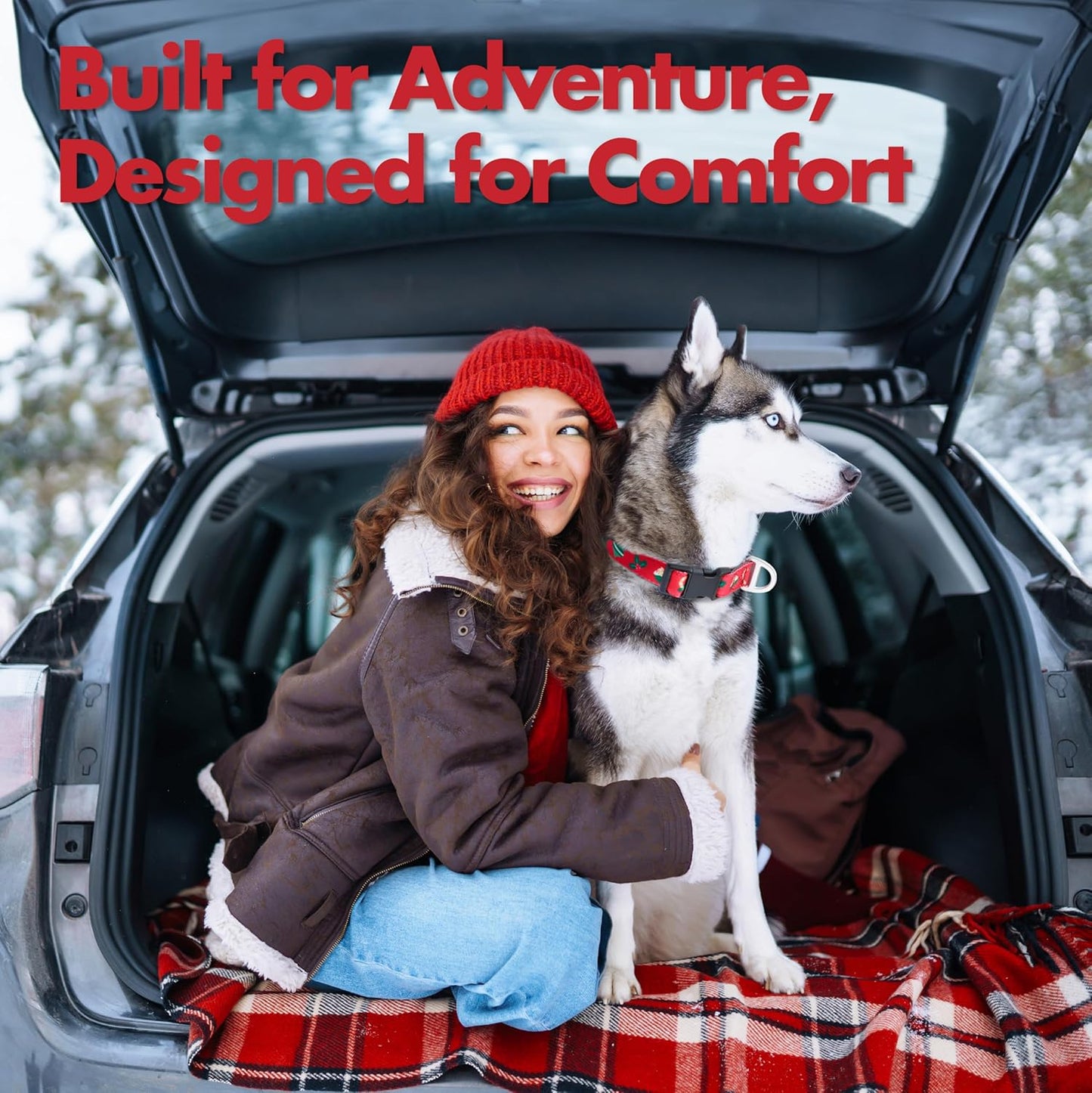 Christmas Dog Collar, Cute Holiday Red Collars for Girl & Boy, Reflective,Soft Padded Neoprene,Fully Adjustable,Durable & Lightweight Medium Dog Collar, (Christmas, M)