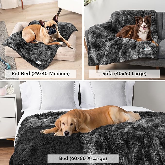 PetAmi Waterproof Dog Blanket for Large Dog, Calming Pet Blanket Bed Couch Cover Protector, Washable Sherpa Faux Fur Throw for Sofa Furniture Protection, Soft Fluffy 60x80 Tie-Dye Black