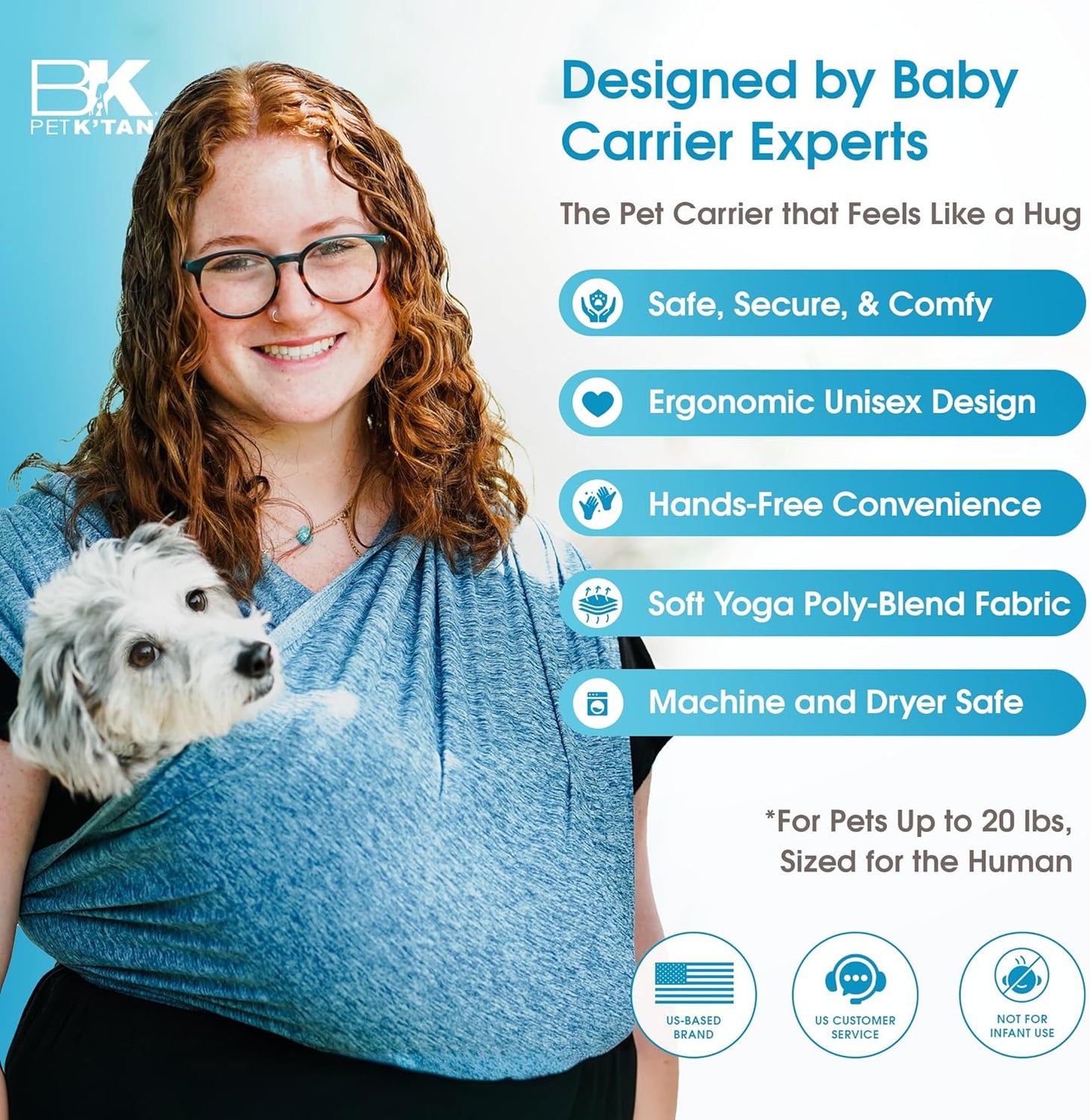 Pet K'tan Dog Sling Carrier: Hands Free for Small Dogs - #1 Pet Travel Accessory & Gift -Bond with New Puppy-Cats & Small Animals- Safe Durable Soft - Anti-Anxiety-Sized for the Human (see size chart)