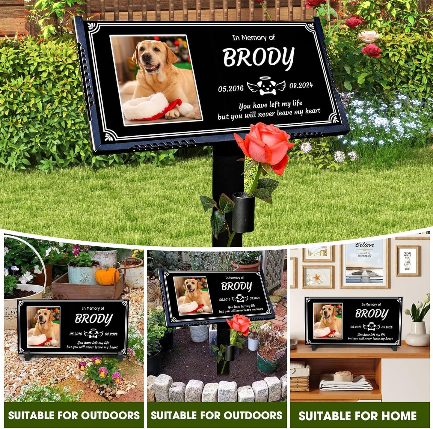Pet Headstones for Dogs Personalized,Dogs Headstones, Cat Tombstone Outdoor,Black Granite Memorial Garden Stone Customized Gravestone Markers, Dog Gravestone Markers Gifts (pet 3)