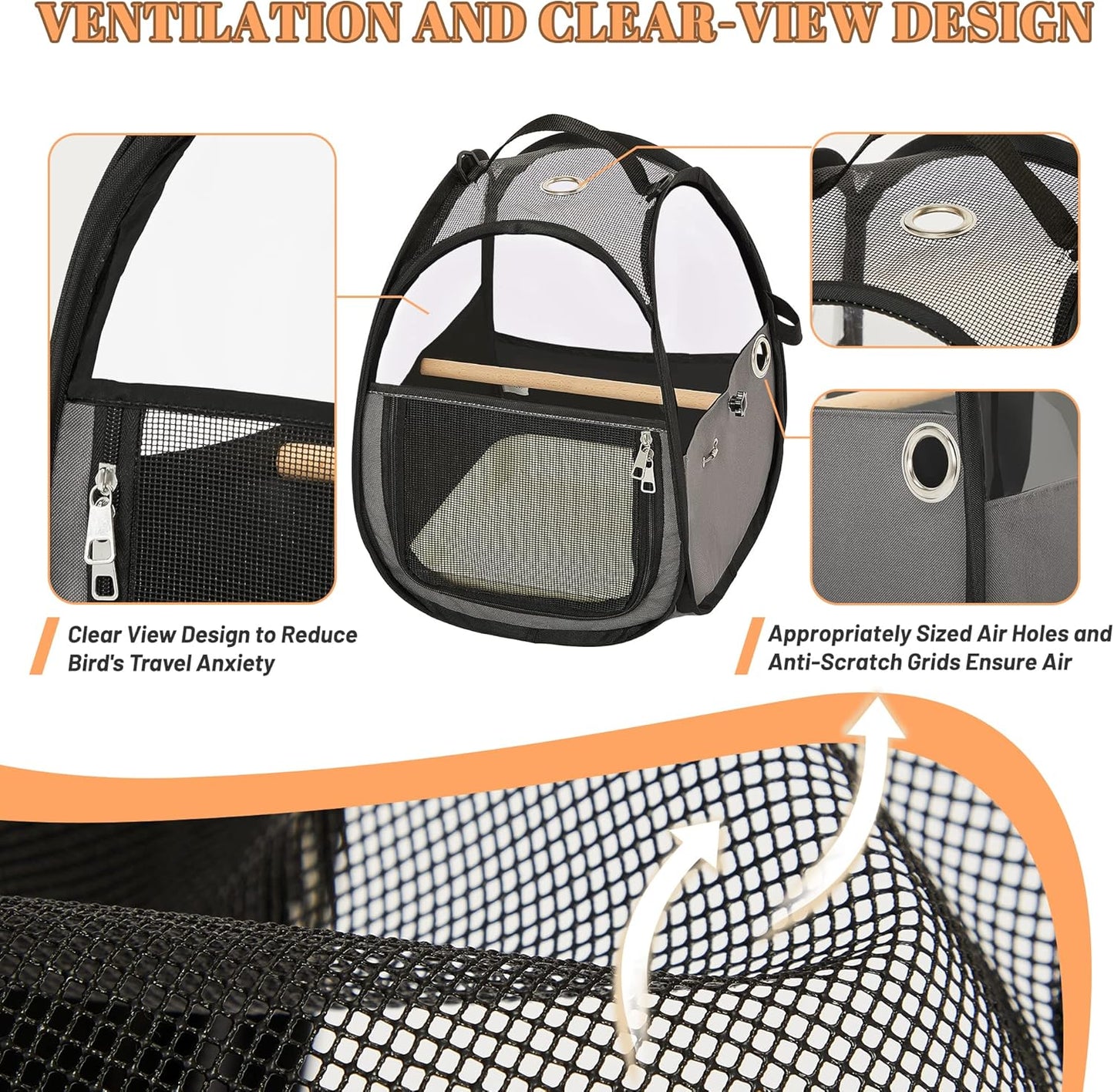 A4Pet Bird Carrier for Travel - Small Bird Travel Cage, Bird Bag with Stand, Tray and Feeding Cup, Portable and Lightweight for Small Animal Carrier