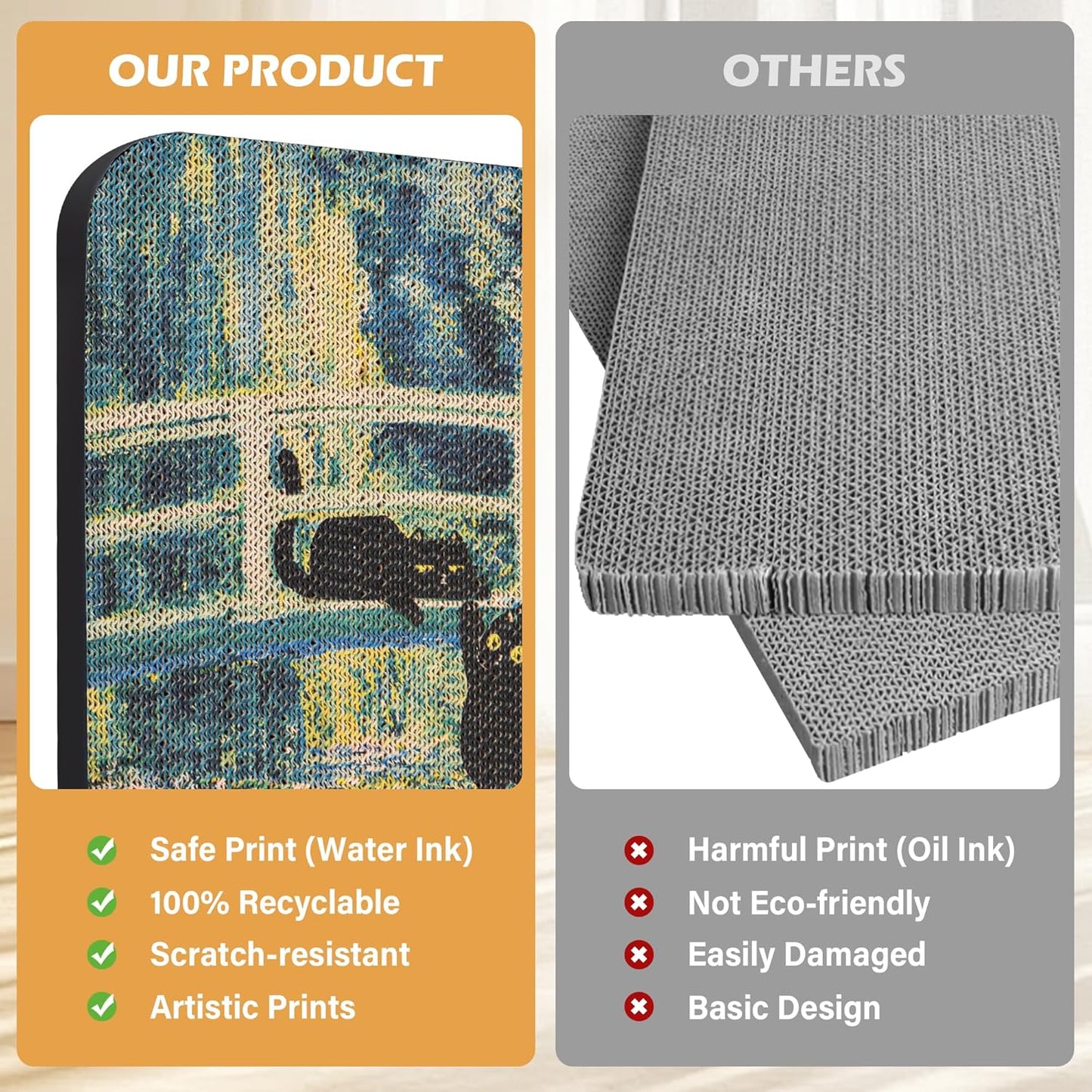 Art Cat Scratcher, Wall-Mountable Cat Scratching Board, Cat Wall Scratcher 16.7x11x1 Inch Cat Scratch Pad and Cat Scratchers for Indoor Cats Toy Furniture Protector（Lily Pond Bridge）