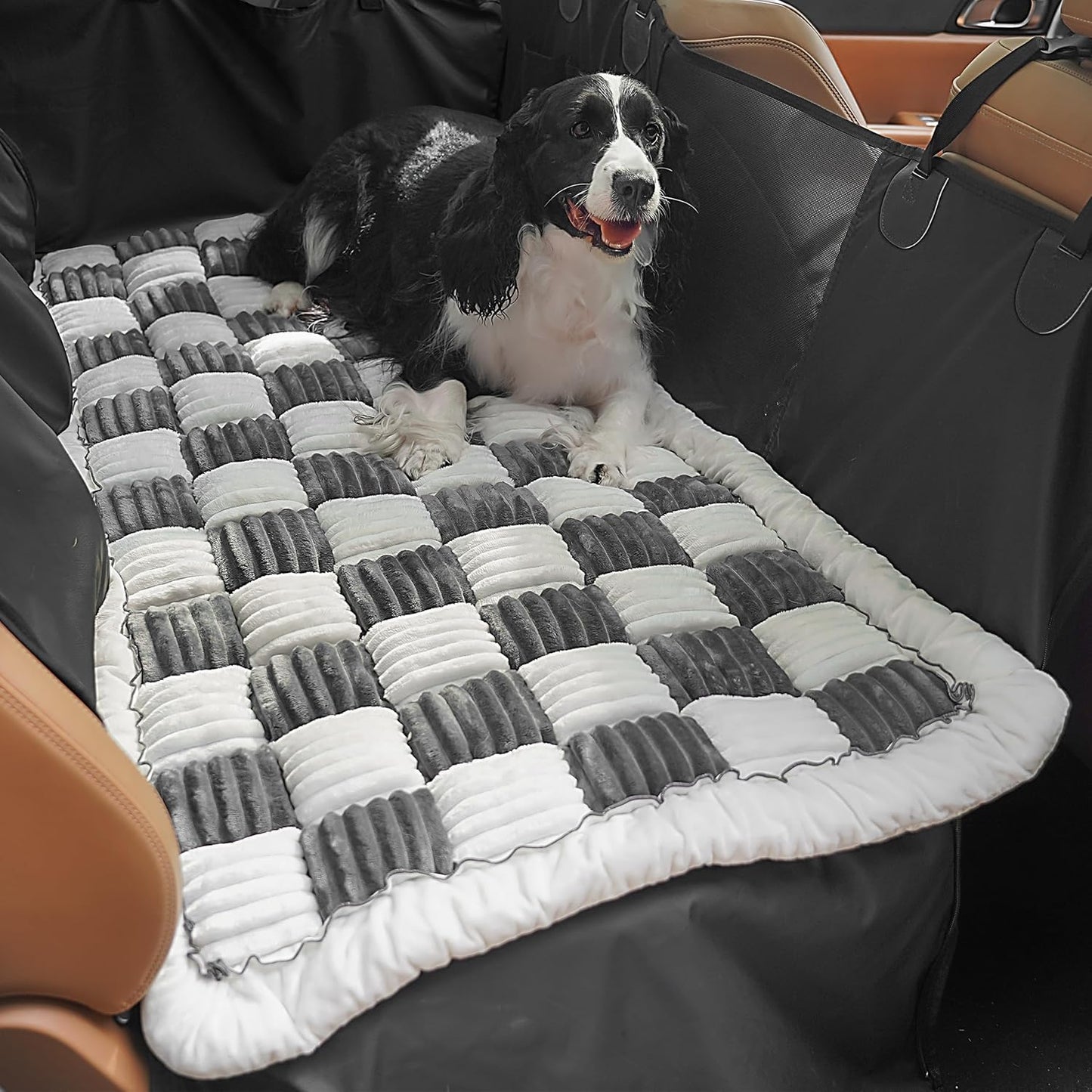 Backseat Dog Bed Mat for Car, Non-Slip Dog Bed for Car Back Seat, Soft & Cozy Dogs Blanket, Washable Travel Pet Mat Seat Protector for Cars, SUVs, Trucks (Grey/White, 59"L x 27.5"W x 1.5"Th)